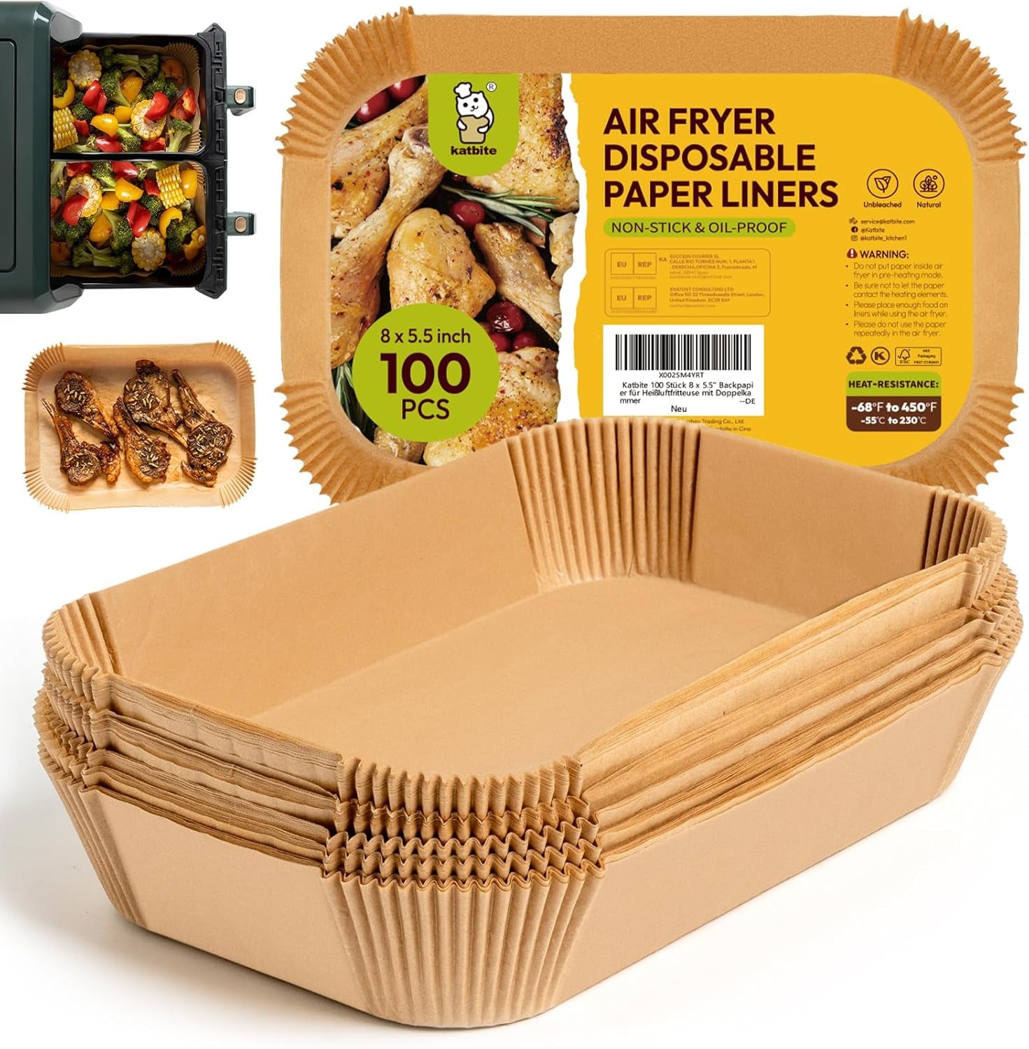 Air Fryer Liners Disposable - 100PCS, 8X5.5'' Rectangle Liners for Air Fryer Basket, Thick Air Fryer Parchment Paper Liners for Ninja Dual Airfryer Accessories, DZ201, DZ401, FG551