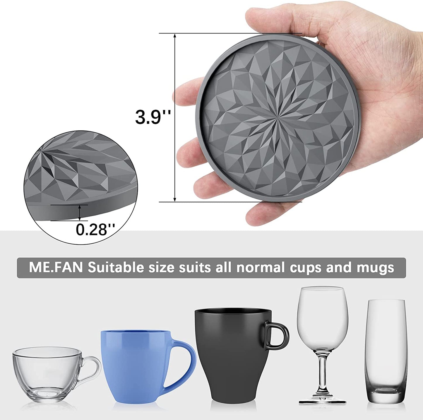Silicone Coasters with Holder,[6 Pack] Drinking Coasters - Cup Mat for Hot or Cold Drinks, Thickened, Non-Slip, Non-Stick,Deep Tray Black