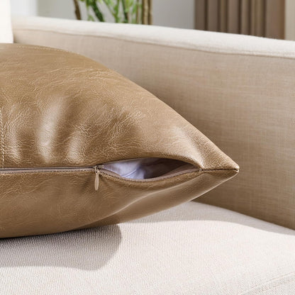 2 Packs Tan Boho Lumbar Faux Leather Decorative Throw Pillow Covers 12X20 Inch for Couch Bed Sofa, Cross Patchwork Textured Rectangle Beige Cushion Case, Western Modern Farmhouse Home Decor