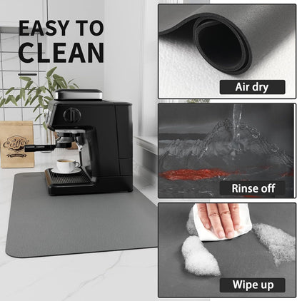 Coffee Mat - Absorbent Hide Stain Rubber Backed Dish Drying Mat for Kitchen Counter - Bar Mats for Countertops Accessories Fit under Coffee Maker Espresso Machine