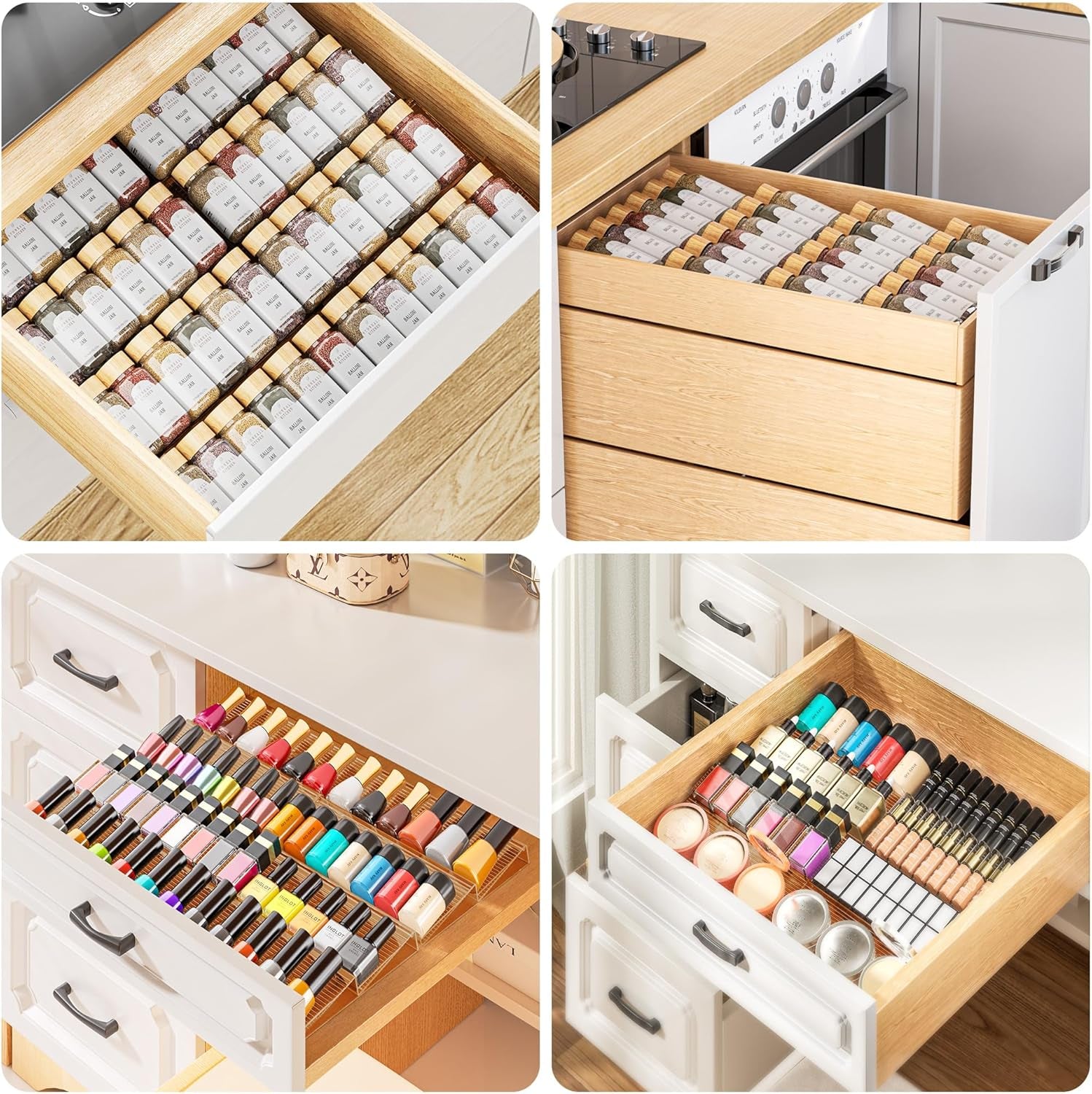 Spice Drawer Organizer, 2 Tier- 2 Pack Amber Acrylic Drawer Seasoning Organizer, Expandable from 11'' to 22'' Kitchen Spice Rack Organizers and Storage for Drawer (Jars Not Included)