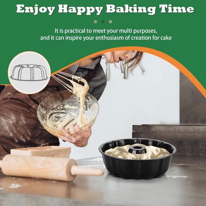 10 Inch Black Non-Stick Cake Pan, Carbon Steel Fluted Tube round Baking Pan for Pound Cake, 10-Cup Large Capacity Bakeware, Healthy & Heavy Duty, 1 Piece