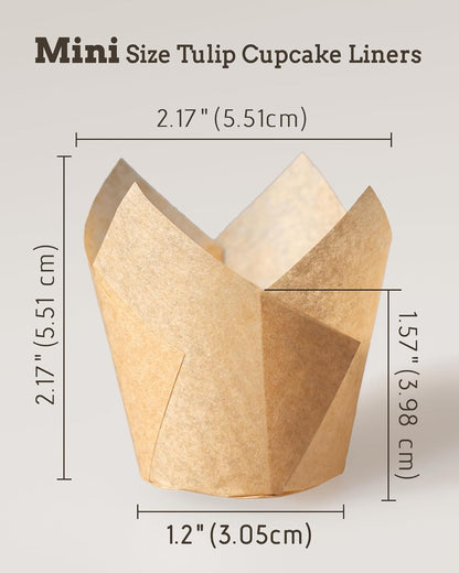 Non-Stick 400Pcs Mini Cupcake Liners and 200Pcs Natural Mini Tulip Cupcake Liners
