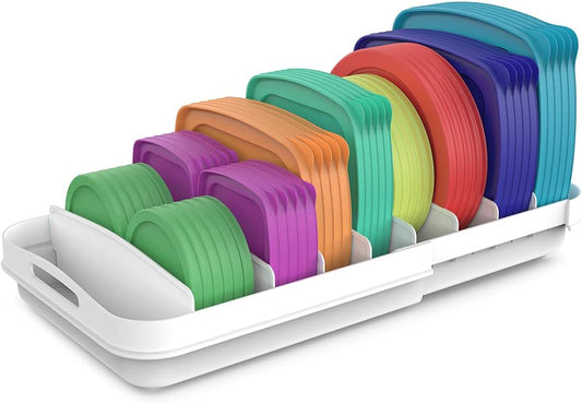 Extendable Food Container Lid Organizer for 12'' Deep Cabinets, Adjustable Length 13.4" - 20.5", GS01-SS