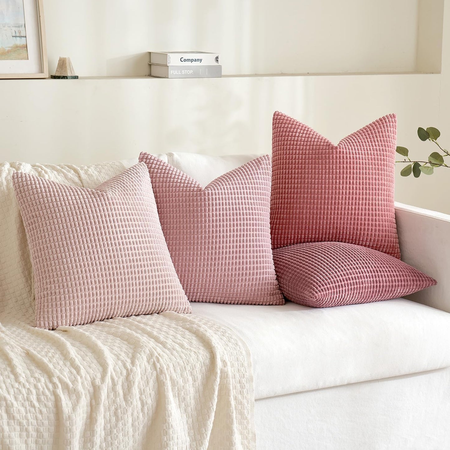 Aesthetic Pink Corduroy Pillow Covers Set of 4 - 18x18 Inch Soft Throw Pillows for Romantic Home Decor, Ideal for Living Room and Bedroom