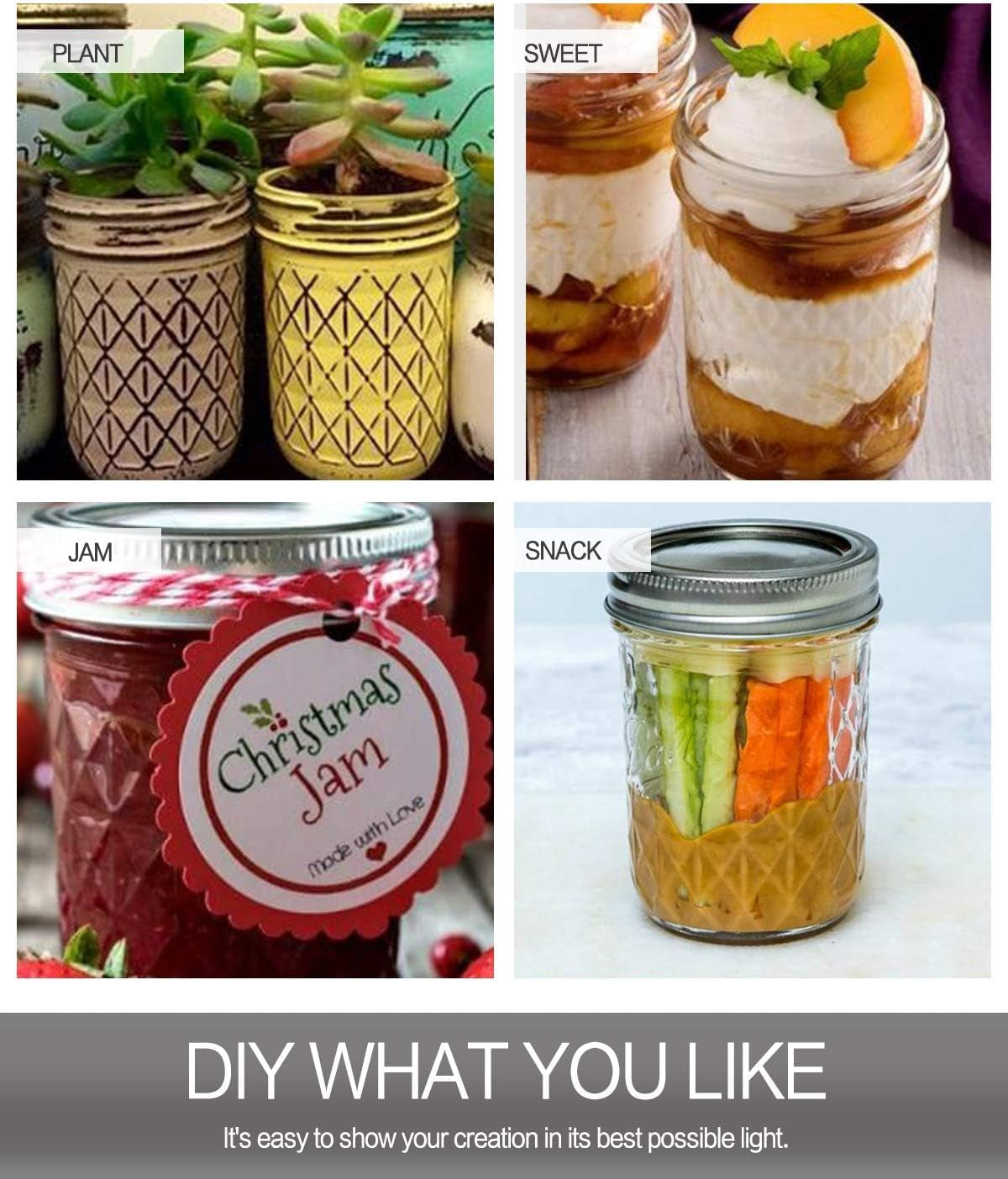 8 oz Mason Jars - 15 Pack Canning and Jelly Jars with Regular Lids, Perfect for Jam, Honey, Wedding and Shower Favors