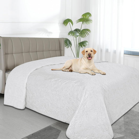 Waterproof Dog Bed Cover Reversible Leak Proof Pet Blanket Replacement Mat for Furniture Washable Couch Cover Sofa Cover for Dogs Cat(52X86 Inch, White/White)
