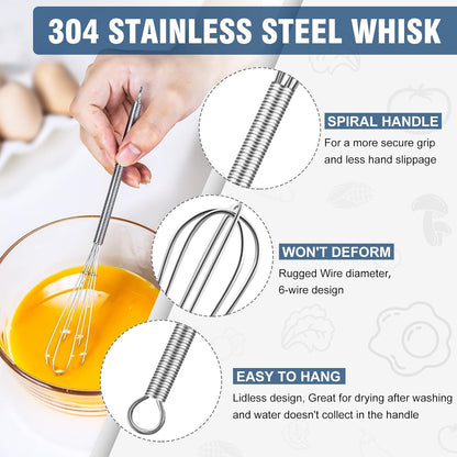 Mini Whisk,304 Anti-Rust Small Whisk,Sturdy Stainless Steel Wire Tiny Whisks 6+7+8In,Ideal for Mixing Individual Eggs, Jams, Spices and Other Small Portion Ingredients.(3Pcs）