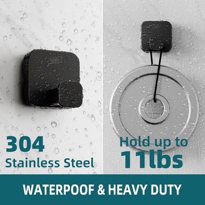 Stylish 304 Stainless Steel Bathroom Suction Hooks for Towel, Bathrobe, Loofah, No Damage Hanging Glass Shower Wall Hooks, Removable Patented Strong Suction Cup Holders, Hold up to 11 Lbs, Black