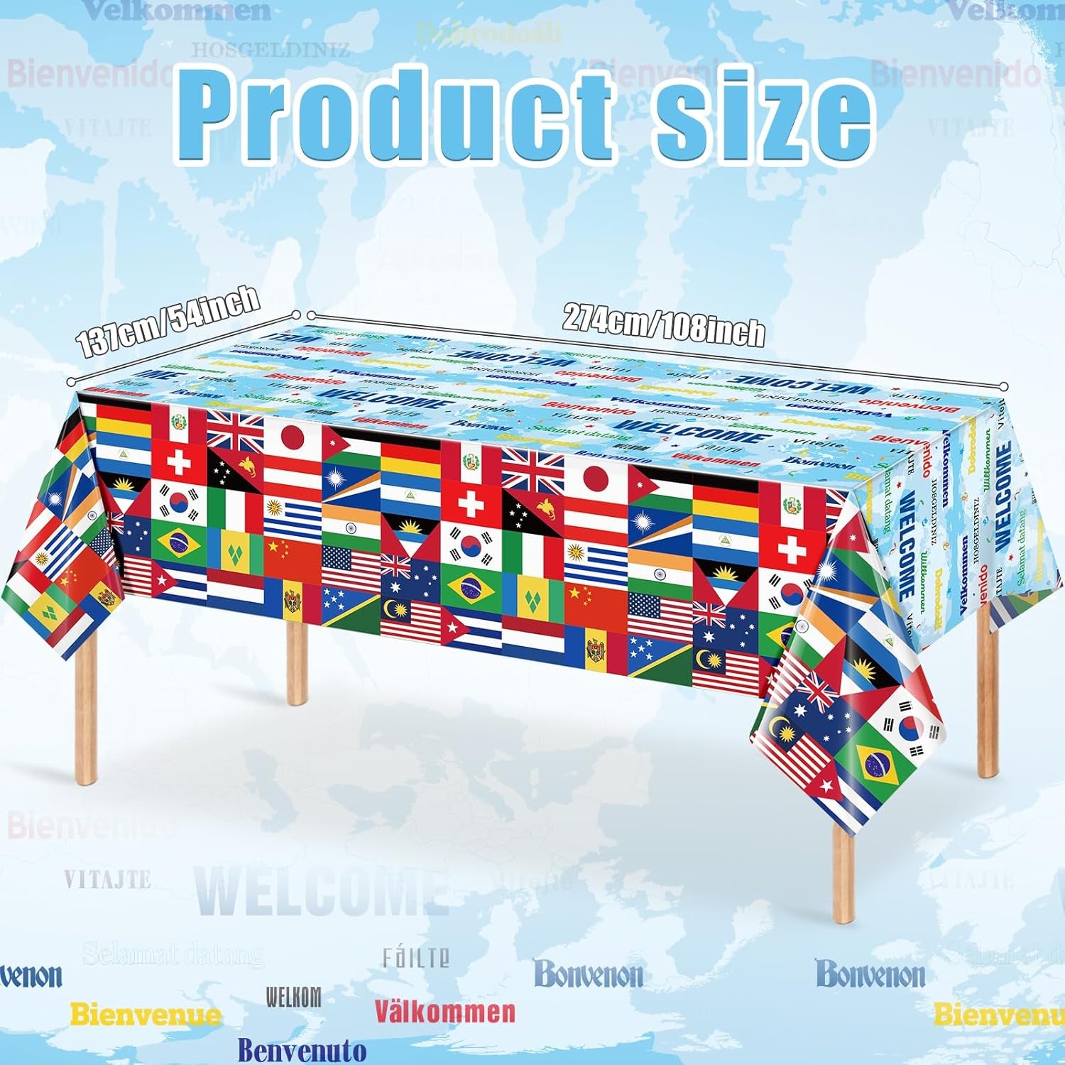 3 Pack International Flag Tablecloths Disposable World Flag Table Cover Rectangle Plastic Table Cloth for Soccer Sports Events Beer Party Celebration Olympics Party Decorations,108 X 54 Inch