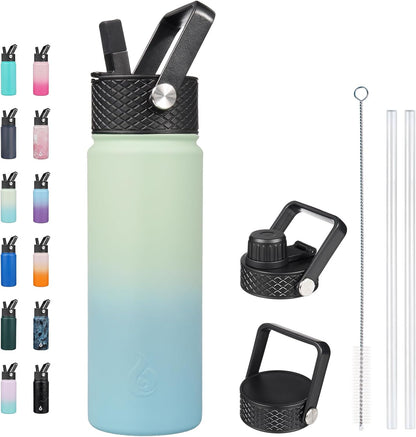 Insulated Water Bottles with Straw Lid, 22Oz Cold & Hot Thermo, Stainless Steel Metal Water Bottle with 3 Lids, Reusable Thermo, Cups, Mugs for Daily Use-Mint