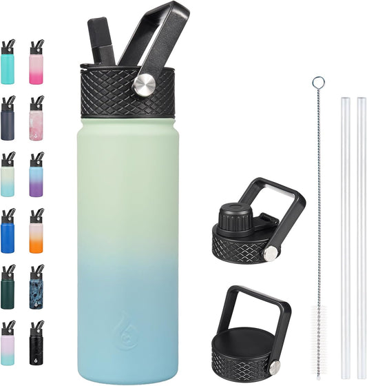 Insulated Water Bottles with Straw Lid, 22Oz Cold & Hot Thermo, Stainless Steel Metal Water Bottle with 3 Lids, Reusable Thermo, Cups, Mugs for Daily Use-Mint