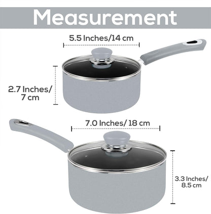 Nonstick Saucepan Set with Lid, 1 Quart and 2 Quarts Multipurpose Pots Set for Home Kitchen or Restaurant (Silver-Black)