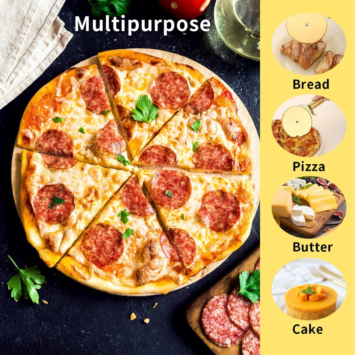 Gold Titanium-Plated Stainless Steel Pizza Cutter - Ultra Sharp Pizza Wheel and Pastry Slicer, Easy to Clean and Store