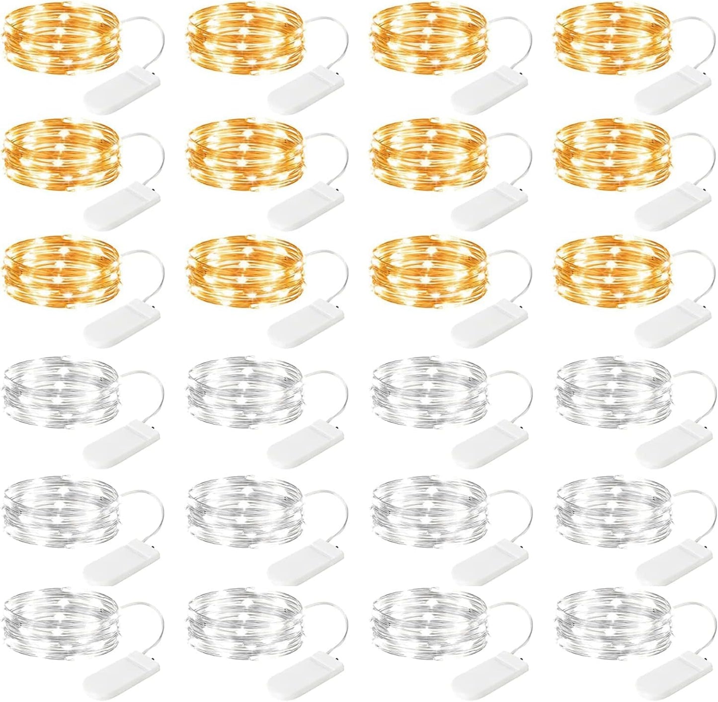 24 Pack Fairy Lights Battery Operated String Lights 7 Feet 20 LED Waterproof Christmas Lights Silver Wire Firefly Starry Moon Lights for Bedroom DIY Party Wedding Patio Christmas, CR-2032