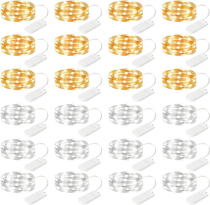 24 Pack Fairy Lights Battery Operated String Lights 7 Feet 20 LED Waterproof Christmas Lights Silver Wire Firefly Starry Moon Lights for Bedroom DIY Party Wedding Patio Christmas, CR-2032