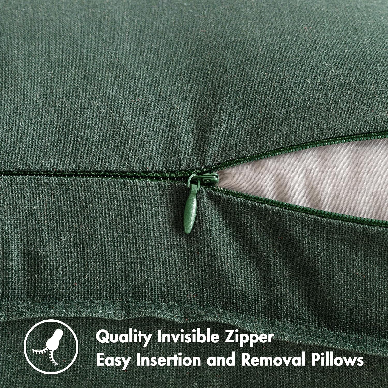 Pack of 2 Christmas Decorative Linen Pillow Covers Boho Farmhouse Modern Soft Accent Throw Pillows Neutral Cushion Covers for Sofa Couch Bed Living Room Home Decor, 18X18 Inch Dark Green