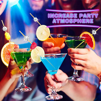 Cocktail Picks, Disco Ball Decorative Toothpicks for Appetizers, Fancy Bamboo Skewers for Appetizers Drinks Food Disco Party Decorations, 4.7 Inch Long Silver Wooden Cocktail Sticks 100PCS