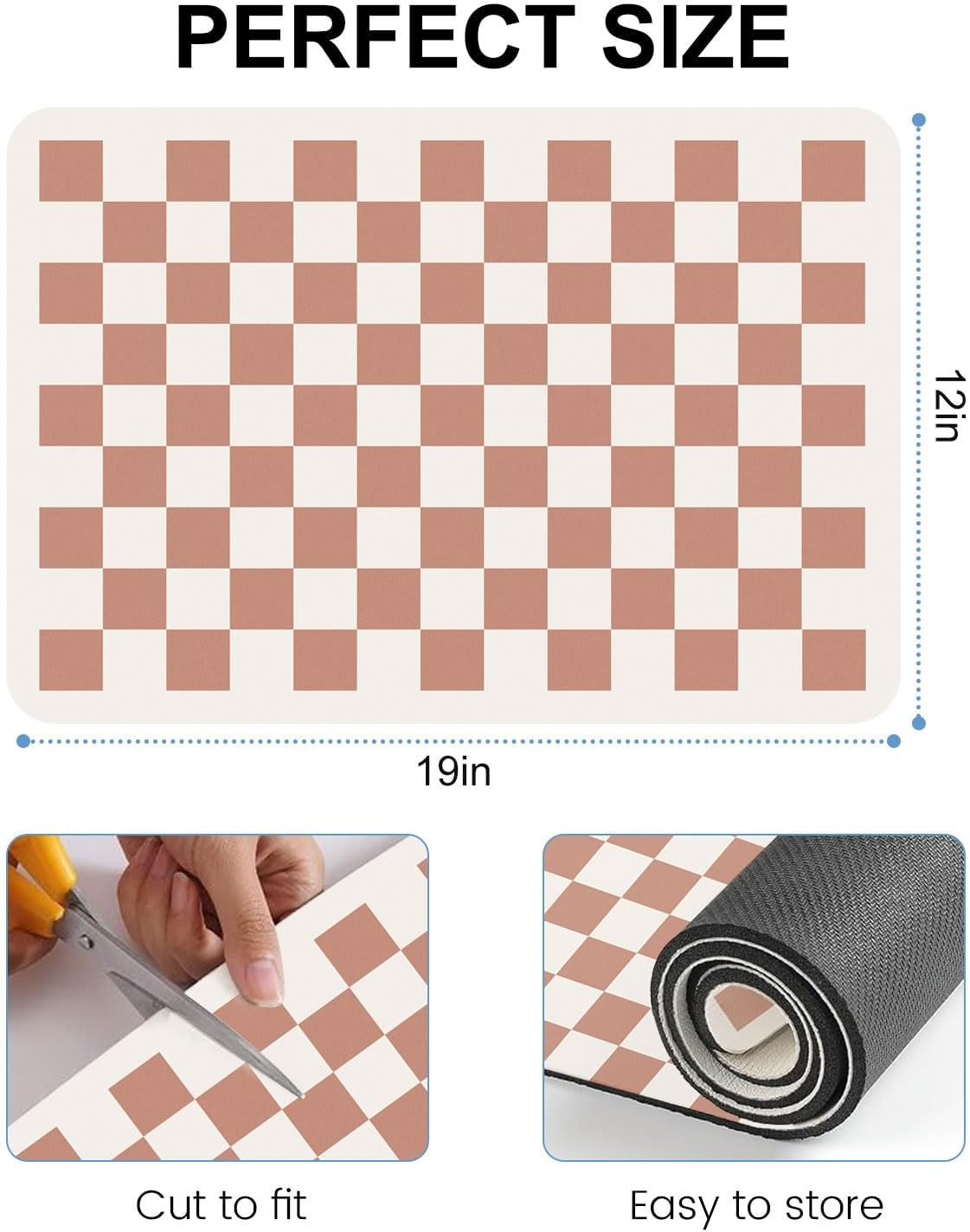 Coffee Mats, 19"X12" Checkered Dish Drying Mat for Kitchen Counter, Quick Dry Mat, Diatomite Absorbent Aesthetic Large Drying Mats for Coffee Bar - Beige