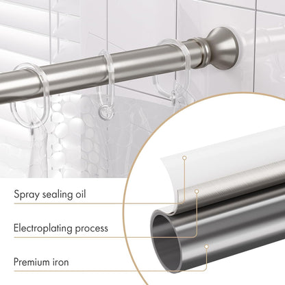 Spring Tension Shower Curtain Rod, 26-42 Inches Rust-Resistance Tension Curtain Rod Bathroom Rod, Adjustable Shower Curtain Rod No Drill, Nickel
