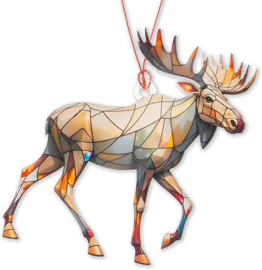 Moose Ornaments for Christmas Tree, Christmas Moose Suncatchers for Windows Hanging, Unique Hunting Ornament, Animal Lover Gifts for Men Women, Animal Christmas Ornaments, Moose Gifts