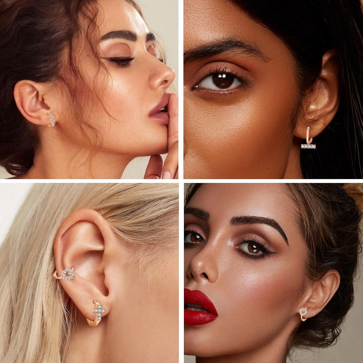 4Pairs Stud Hoop Earrings Set for Women Dainty Gold Earrings 14K Gold Plated Hypoallergenic Lightweight Huggie Hoops Earrings Cubic Zirconia Earrings for Women