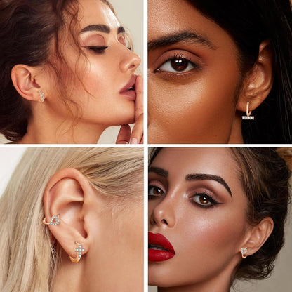 4Pairs Stud Hoop Earrings Set for Women Dainty Gold Earrings 14K Gold Plated Hypoallergenic Lightweight Huggie Hoops Earrings Cubic Zirconia Earrings for Women