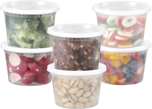 64 Sets 16 Oz Plastic Deli Containers with Lids, Airtight Food Storage Containers, Freezer/Dishwasher/Microwave Safe, Takeout Meal Prep Storage