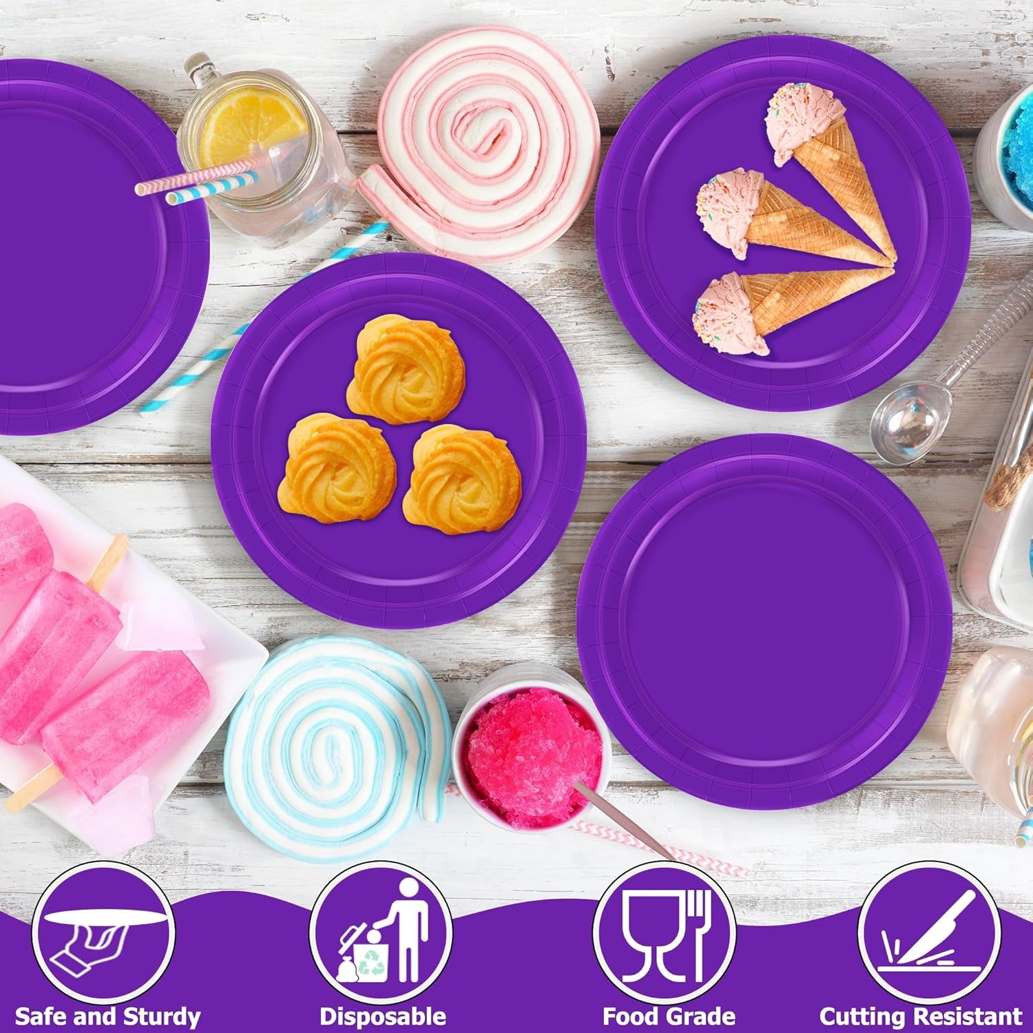 Paper Plates 7 Inches 50 Count, Disposable Plates Heavy Duty, Purple Party Dessert Plates, Disposable Paper Dinnerware, Small Paper Plates for Birthday Halloween Graduation Bridal Party Supplies