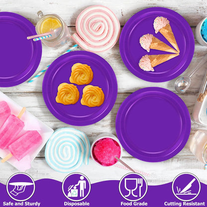 Paper Plates 7 Inches 50 Count, Disposable Plates Heavy Duty, Purple Party Dessert Plates, Disposable Paper Dinnerware, Small Paper Plates for Birthday Halloween Graduation Bridal Party Supplies