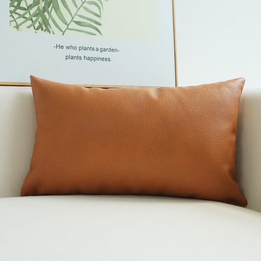 Modern Leather Throw Pillow Cover for Couch Sofa Bed 12 X 20 Inch 100% Faux Leather