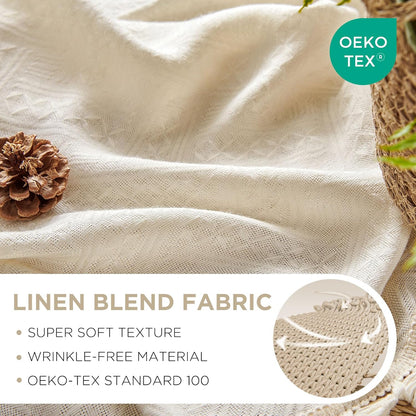 Beige Bohemian Curtains, 84-Inch Length, Set of 2 Panels, Soft Semi-Sheer Light Filtering Drapes with Tassels for Bedroom and Living Room (Rod Pocket, 52"W x 84"L)