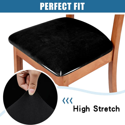 Velvet Seat Covers for Dining Room Chair Set of 2, Stretch Fit Removable Washable Chair Seat Cushion Protector Slipcovers with Ties, Black