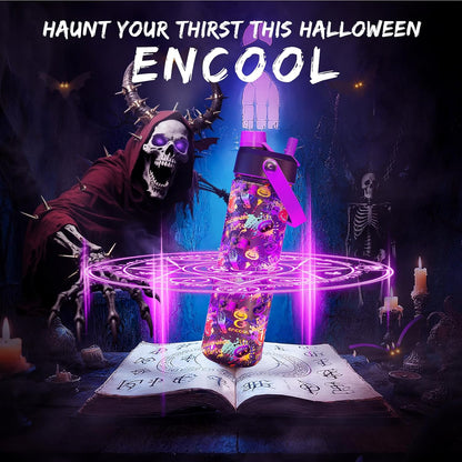 Halloween Insulated Water Bottle with Straw, Stainless Steel Water Bottle, Leak Proof Bpa-Free, Keeps Cold for 24 Hours for Sports, Skull Spooky Holiday Gifts (26 Oz, Ghost Party)