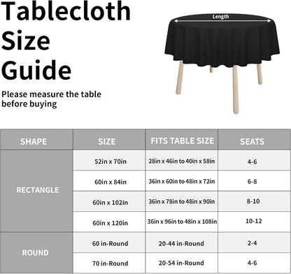 Faux Linen Waterproof Spill-Proof Tablecloth Stain Resistant round Table Cloth Wrinkle Free Decorative Fabric for Kitchen, Dining, Party, Weddings, Restaurants (70 In-Round, Black)