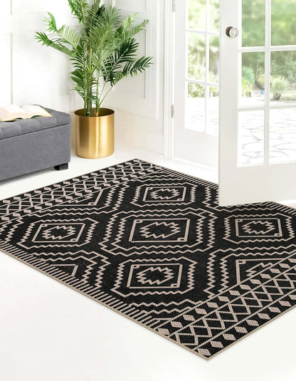 Moroccan Easy Jute Carpet, 3X5 Indoor Outdoor Entryway Patio Rug 3X5 Farmhouse Black Washable Living Room Rug, Non Slip Indoor Outdoor Carpet for Patio Courtyard Deck