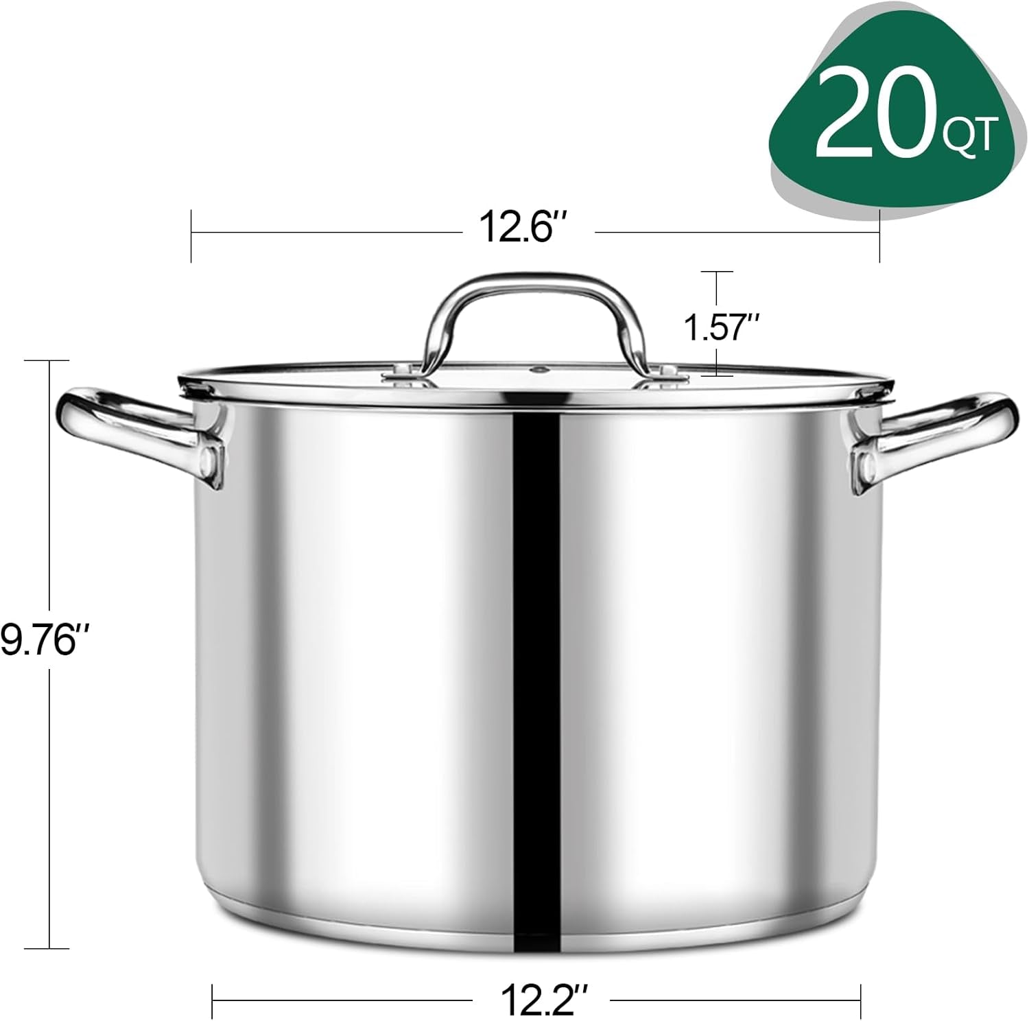 20 QT Stock Pot with Lid, Stainless Steel Large Cooking Pot, Soup Canning Stockpot for Stewing Simmering, Tri-Ply Bottom for All Stoves, Heavy-Duty &Dishwasher Safe & Food-Grade
