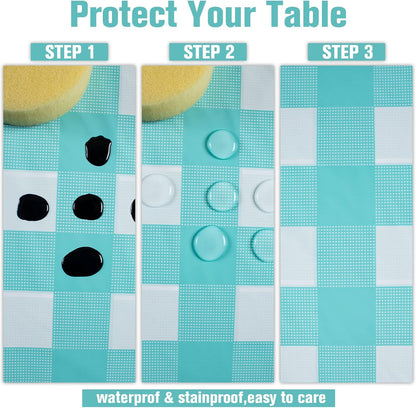 3 Packs Aqua and White Checkered Tablecloths 54 X 108 Inches Disposable Plastic Gingham Tablecovers Waterproof Rectangle Picnic Party Table Covers for Birthday Party Supplies Christmas