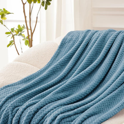 Extra Large Fleece Throw Blanket - Super Soft and Warm Waffle Textured Blanket for Couch, Sofa, and Bed (Slate Blue, 50X70 Inches)