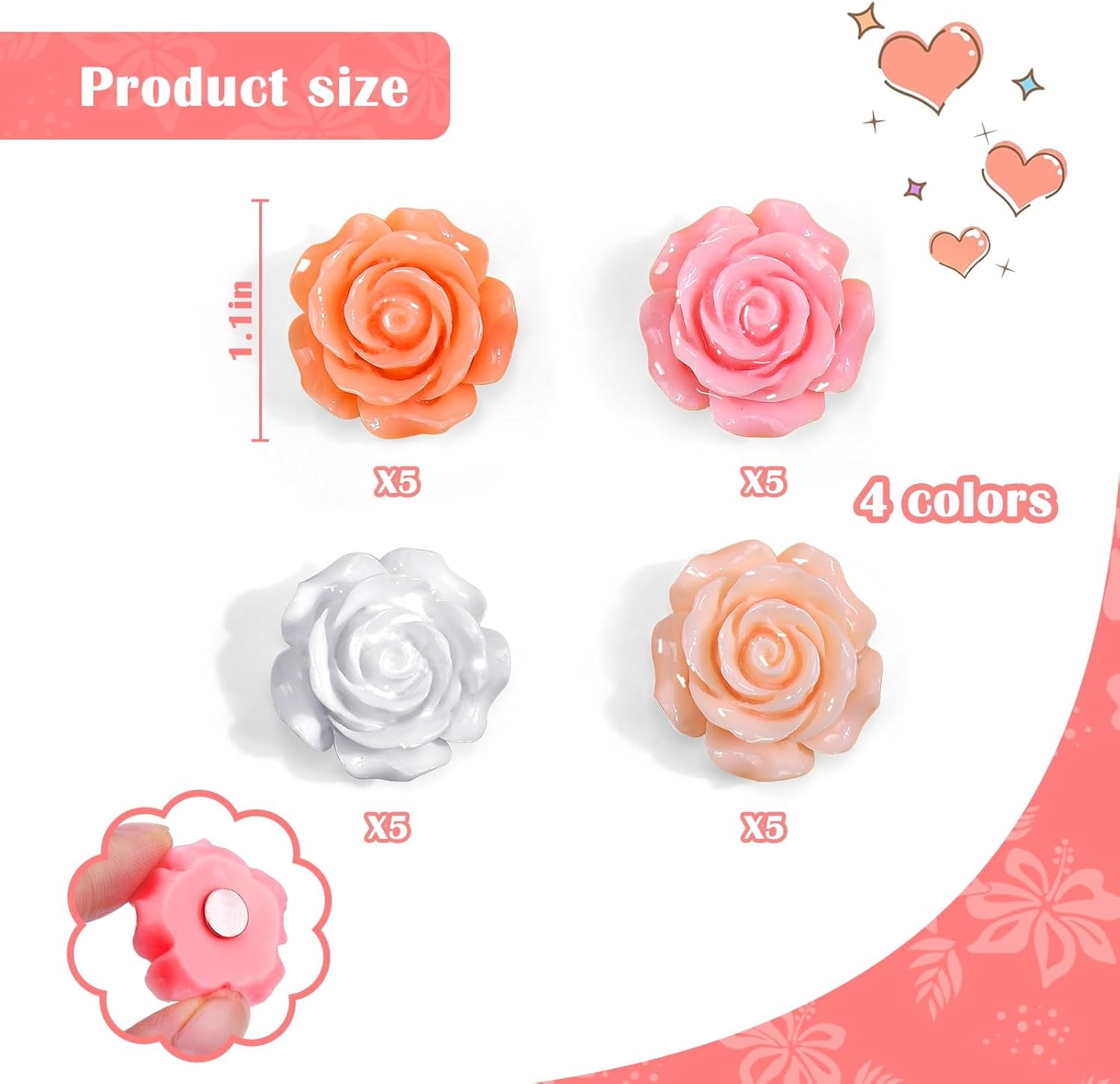 3D Flower Fridge Magnets,20 PCS Cute Locker Decorations for Girls in Middle School,Pink Magnetic Locker Accessories Refrigerator Sticker for Office Kitchen Iron Whiteboard