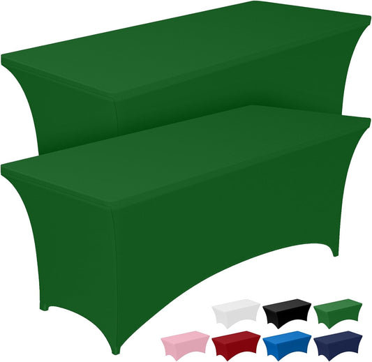 Spandex Tablecloth 6Ft - 2 Pack, Fitted and Tight Cloth for Rectangle Table, Wrinkle-Free and Stretch Table Cover for Party, Wedding, Banquet and Birthday, Green