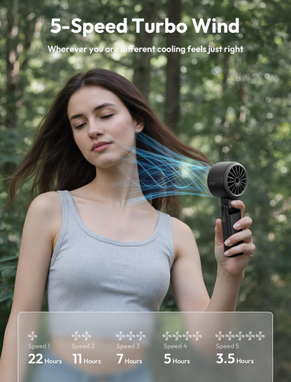 3 in 1 Portable Fan, Turbo Handheld Fan, USB Rechargeable Mini Personal [22H Max Cooling Time], Battery Powered Small Foldable Pocket for Travel, Summer, Gifts for Women, Girls -Black