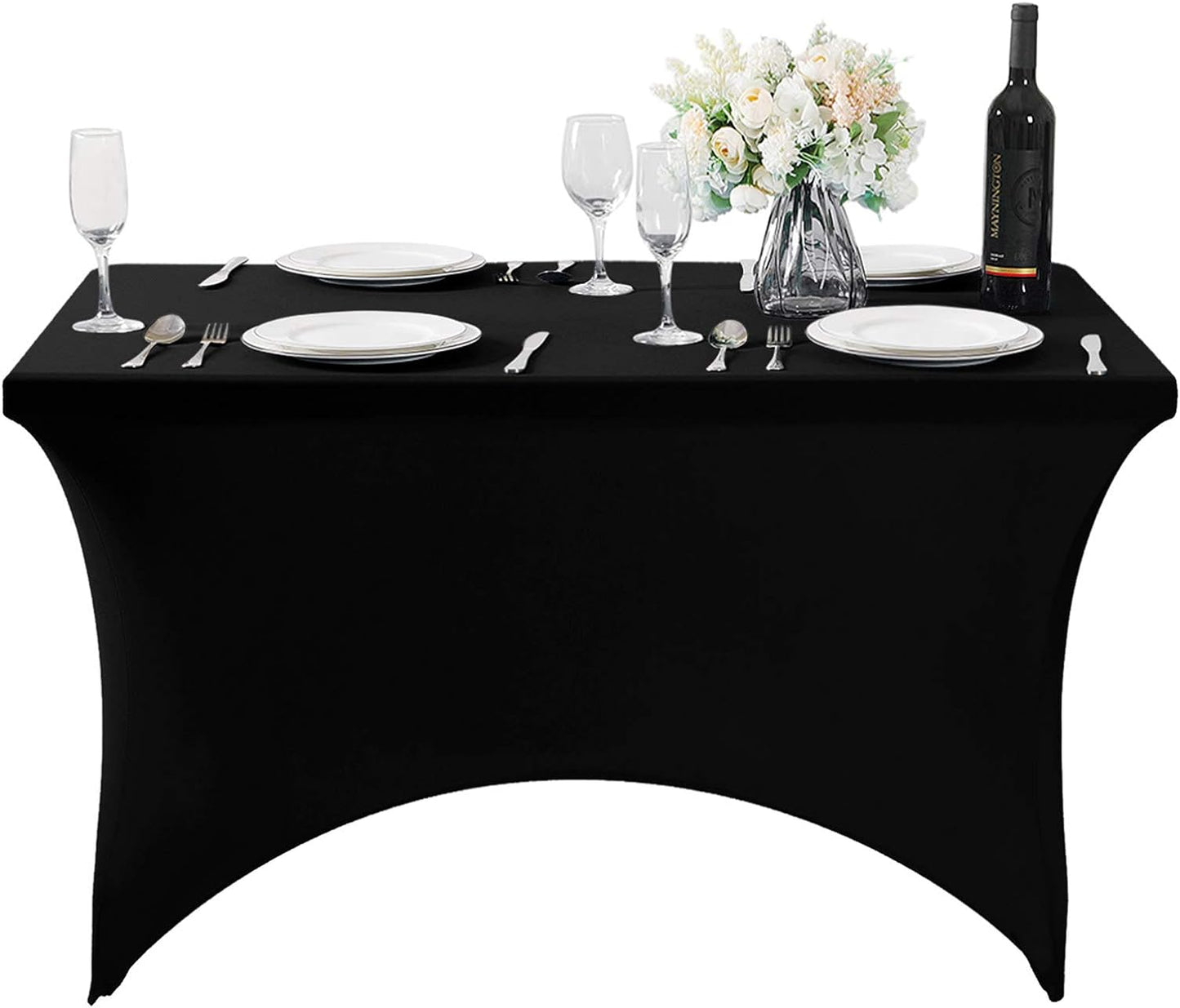 Spandex Table Cover for 4FT or 6Ft or 8Ft Table Universal Fitted Stretch Tablecloth for Party, Banquet, Wedding and Events-Black