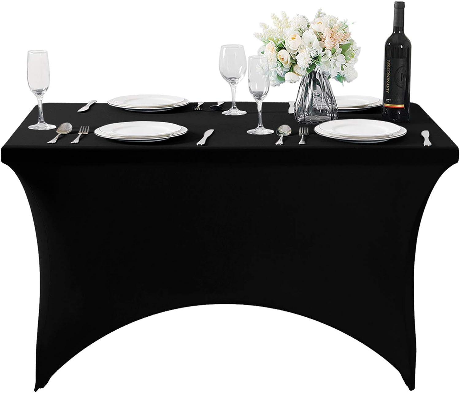 Spandex Table Cover for 4FT or 6Ft or 8Ft Table Universal Fitted Stretch Tablecloth for Party, Banquet, Wedding and Events-Black