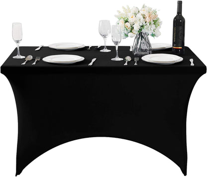 Spandex Table Cover for 4FT or 6Ft or 8Ft Table Universal Fitted Stretch Tablecloth for Party, Banquet, Wedding and Events-Black