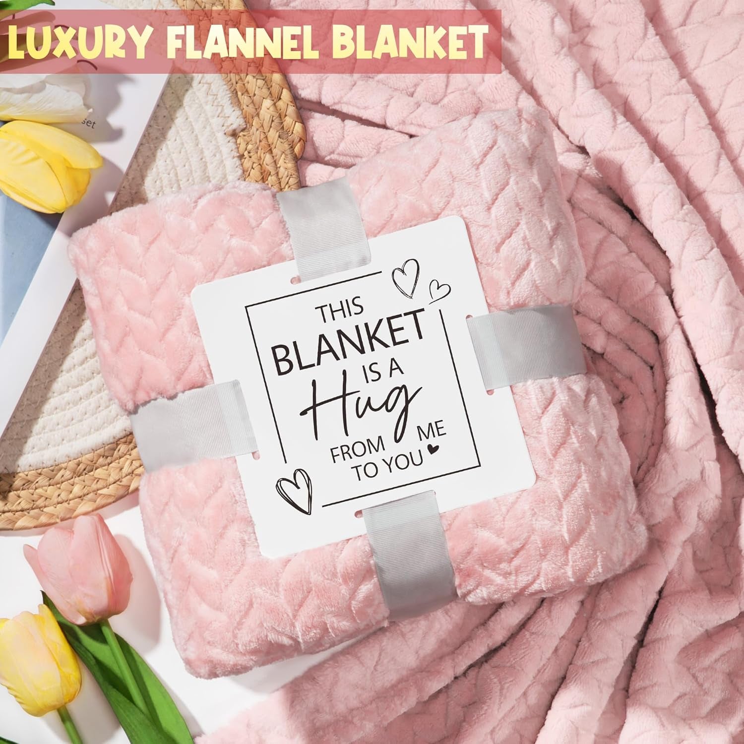 Birthday Gifts for Women Self Care Gifts Get Well Soon Gifts, Rose Relaxing Spa Gifts Basket Care Package W/ Luxury Flannel Blanket, Unique Mothers Day Gifts for Mom Her Friend Sister Wife Grandma