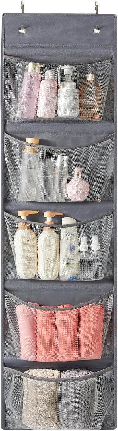 over the Door Organizer, 5-Shelf Door Hanging Organizer with Metal Hooks, Grey