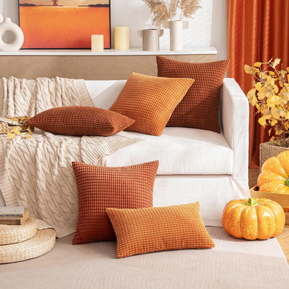 Pack of 2 Fall Pillow Covers 18X18 Inch Granules Soft Corduroy Decorative Throw Pillow Covers for Couch Cushion Sofa Bedroom Living Room, Dark Rust