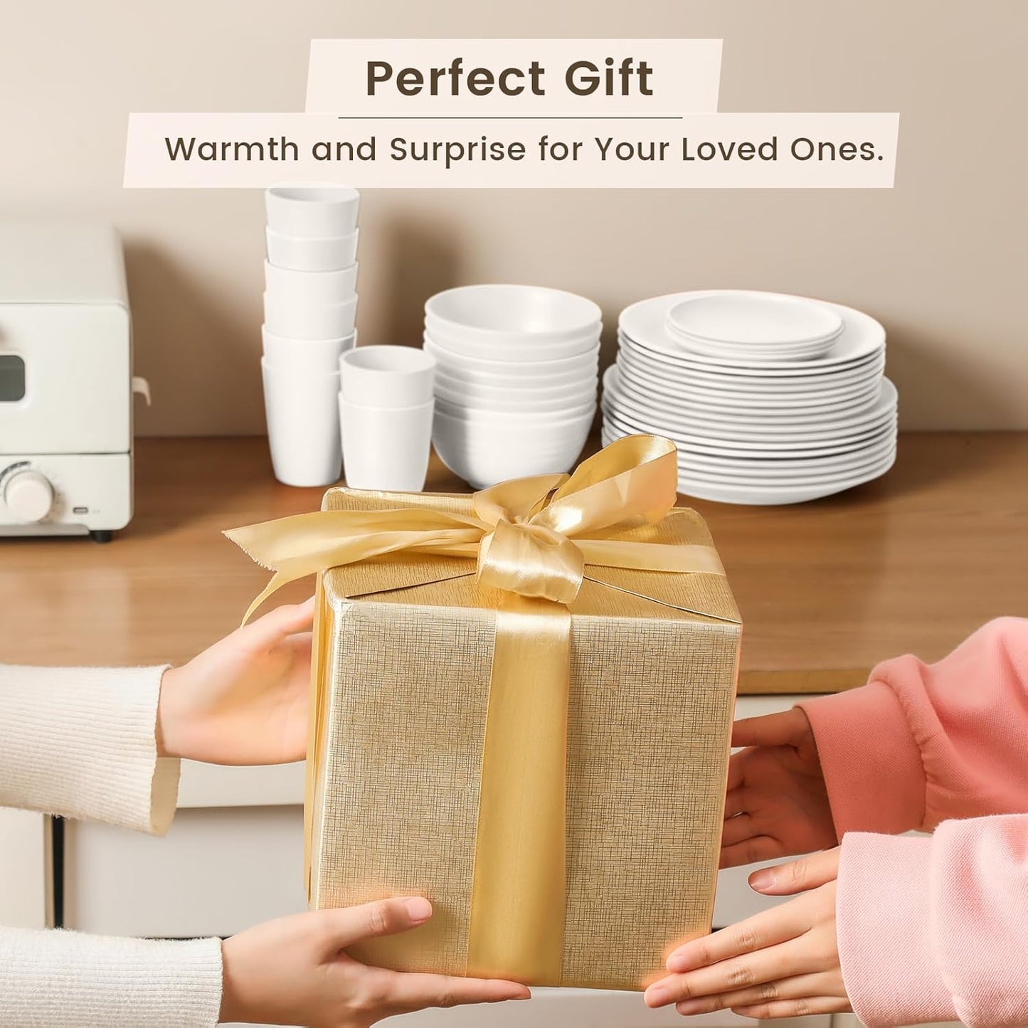 40-Piece Wheat Straw Dinnerware Set for 8 - Lightweight, Unbreakable Plates and Bowls, Microwave and Dishwasher Safe (White)