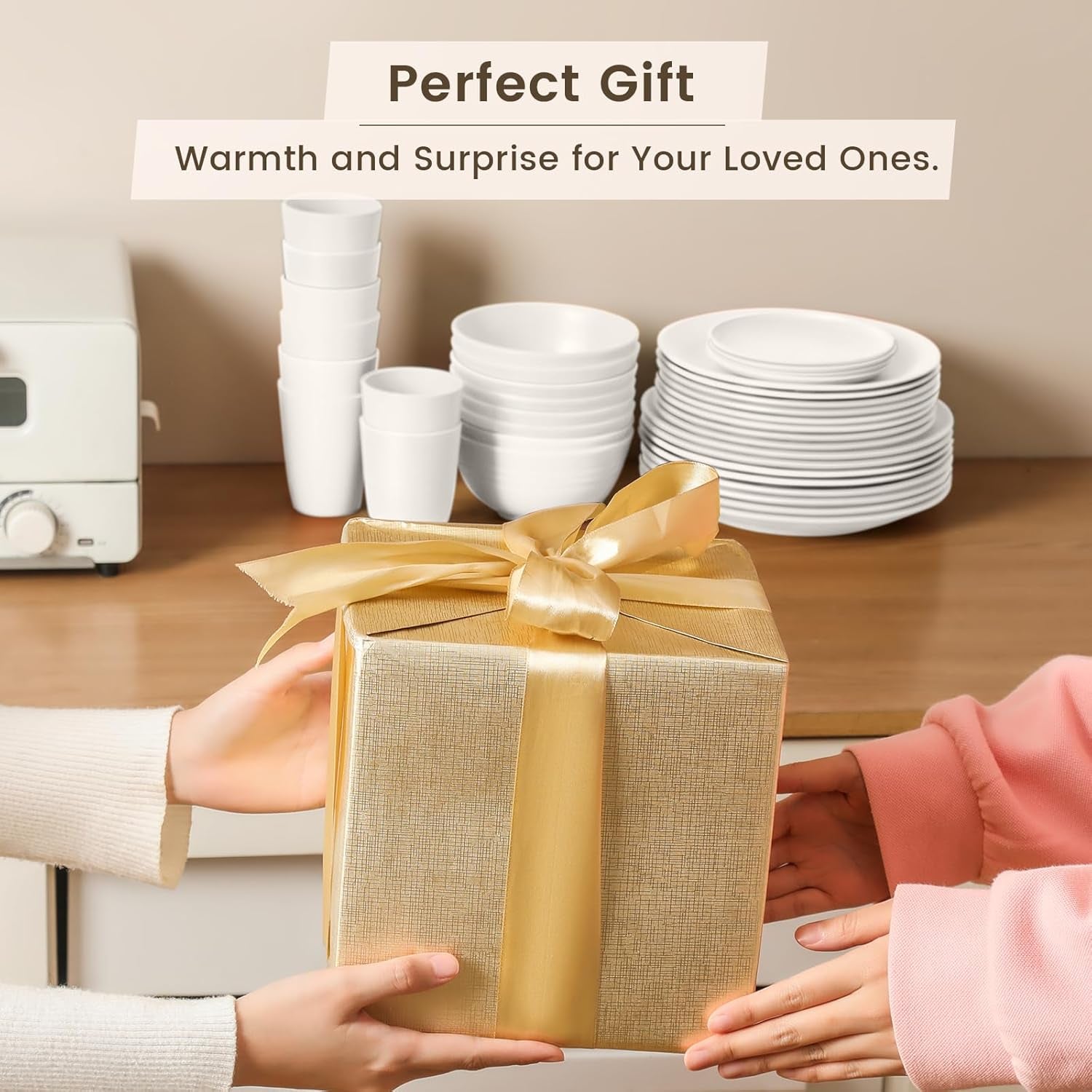 40-Piece Wheat Straw Dinnerware Set for 8 - Lightweight, Unbreakable Plates and Bowls, Microwave and Dishwasher Safe (White)